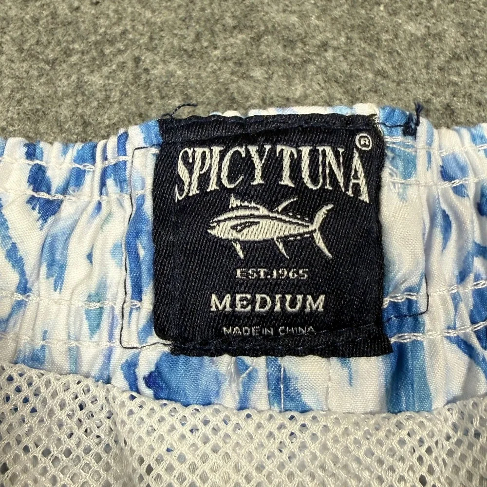 Spicy Tuna Mens Blue White Ikat Diamond Geometric Swim Trunks Medium 28 Waist